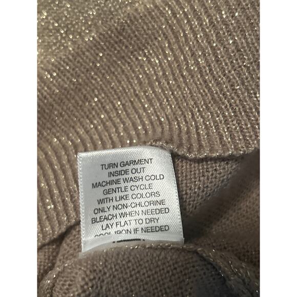 GUC New York & Company Light Brown Sweater with Gold Threads 3/4 Sleeve Size S - Picture 6 of 7